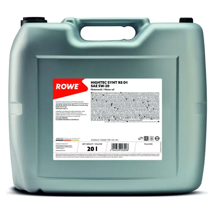 Олива 5W20 HIGHTEC SYNT RS D1 (20L) (WSS-M2C945-A/-B1/960-A1/MS6395/dexos1 Gen 2)(API SP RC/SN PLUS RC ROWE 20342-0200-99 (фото 1)