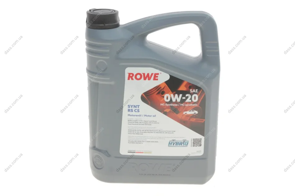 Олива 0W20 HIGHTEC SYNT RS C5 (4L) (MB 229.72/BMW LL-17 FE+/Ford WSS-M2C947-A/B1) ROWE 20379-0040-99 (фото 1)