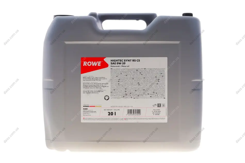 Олива 0W20 HIGHTEC SYNT RS C5 (20L) (MB 229.72/BMW LL-17 FE+/Ford WSS-M2C947-A/B1) ROWE 20379-0200-99 (фото 1)
