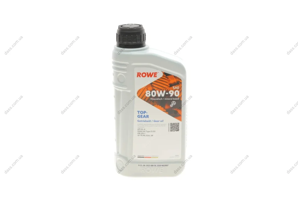 Олива 80W90 HD HIGHTEC TOPGEAR (1L) Mineral (ZF TE-ML 02A/MB 235.1/API GL-4) (світло-коричневий) ROWE 25001-0010-99 (фото 1)