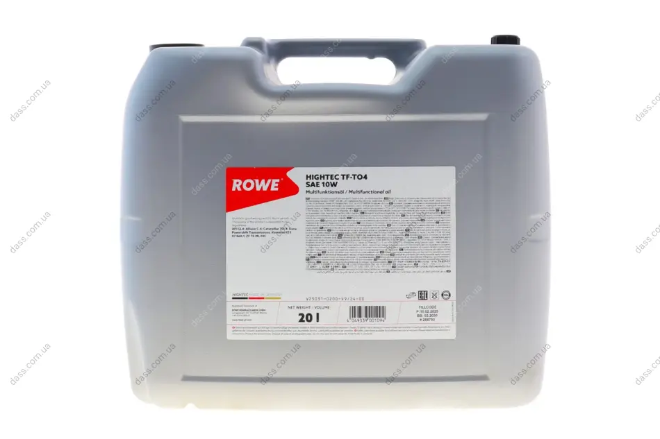 Олива трансмісійна TF-TO4 SAE 10W (20L) (API GL4/ZF TE-ML 03C) ROWE 25031-0200-99 (фото 1)
