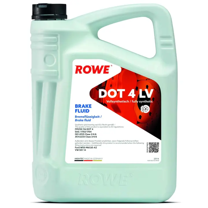 Рідина гальмівна HIGHTEC BRAKE FLUID DOT 4 LV (5L) (ABS/ESP) ROWE 25114-0050-99 (фото 1)