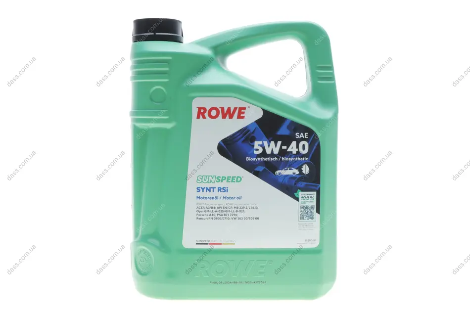 Олива 5W40 SUNSPEED SYNT RSi (5L) (MB 229.3/226.5/Porsche A40/VW 502 00/505 00/RN 0700/0710) ROWE 4920068-0050-99 (фото 1)