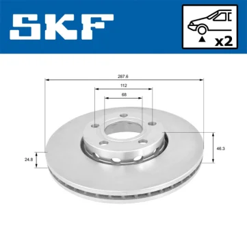 VW гальмівний диск передн.Passat,Skoda SuperB 00 SKF VKBD 80189 V2