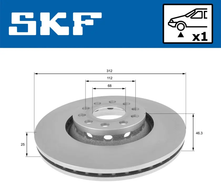 VW гальмівний диск перед Passat 00-,Audi A4/A6 97-,Skoda SuperB I SKF VKBD 80242 V1 (фото 1)