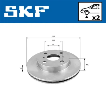 TOYOTA диск гальмівний передній YARIS 1.0,1.3I 99- SKF VKBD 80302 V2