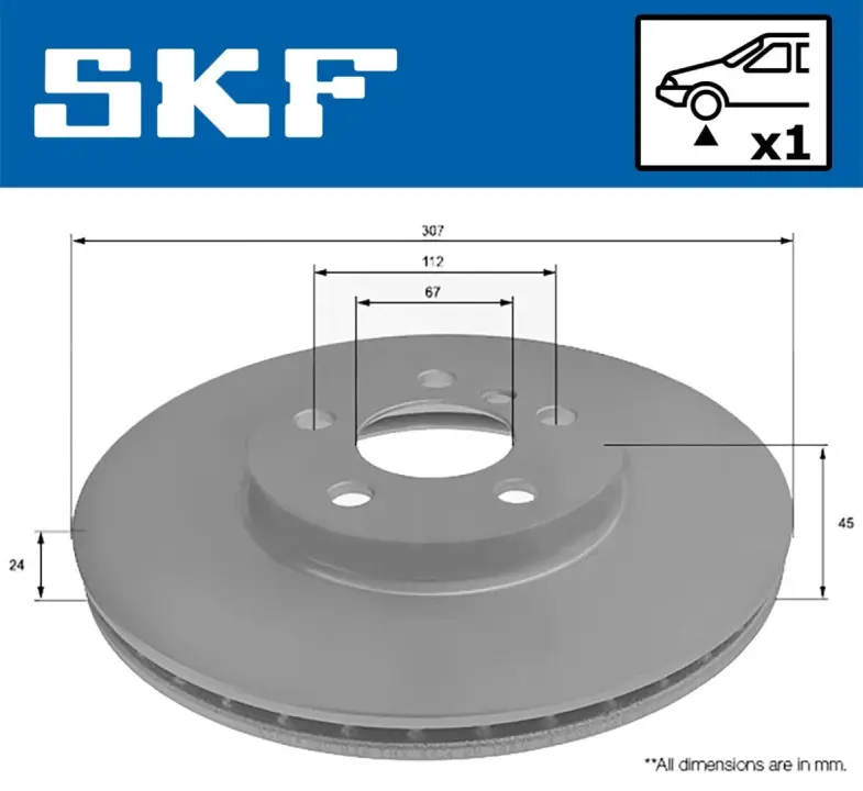 BMW гальмівний диск перед X1/F48 SKF VKBD 80304 V1 (фото 1)