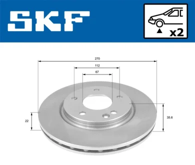 Mercedes гальмівний диск передн.Vaneo 01 SKF VKBD 80628 V2