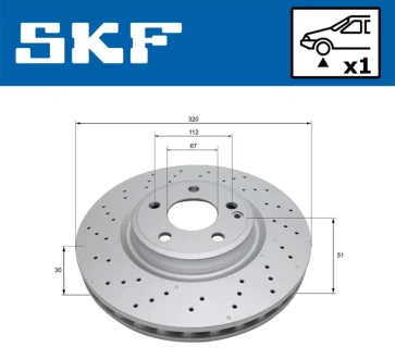 DB диск гальм. передн A-CLASS (W176) A 220 4-matic (176.047) 14-18 SKF VKBD 81120 V1