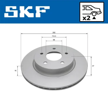 NISSAN гальмівний диск задн. X-TRAIL 14-, RENAULT KOLEOS II SKF VKBD 90424 V2
