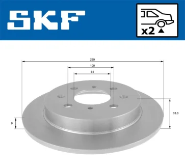 HONDA диск гальмівний задн.Jazz 08- SKF VKBD 90425 S2