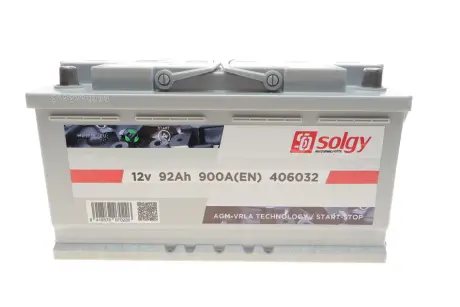 Акумуляторна батарея 92Ah/900A (353x175x190/+R/B13) (Start-Stop AGM) Solgy 406032