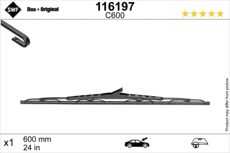 Щітка склоочисника поворотн. передн (1шт) 600мм MERCEDES C (CL203), C T-MODEL (S203), C (W203), E (W213), SPRINTER 2-T (B901, B902), SPRINTER 3-T (B903), SPRINTER 4-T (B904) 09.74- SWF (Valeo) 116197
