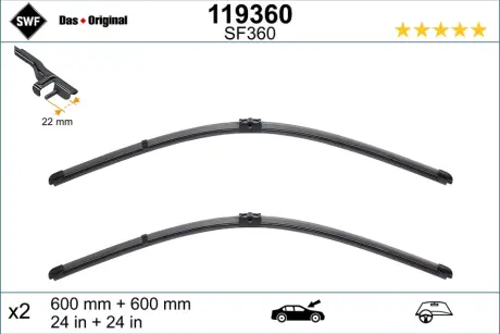 Щітки склоочисника (600/600мм) VW T5 SWF (Valeo) 119360