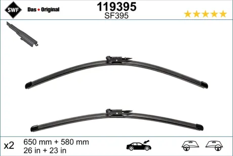 Щітки склоочисника (650/580mm) MB A-class (W169)/B-class (W245)/E-class (W212) 05-12 SWF (Valeo) 119395