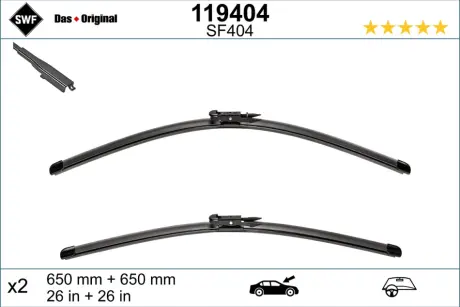Щітка склоочисника безкаркасна передн із спойлером (2шт) Visioflex 650мм SEAT LEON 05.05-08.13 SWF (Valeo) 119404