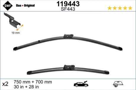 Щітки склоочисника (750/700мм) Ford Transit 12-/ Renault Espace V 15- SWF (Valeo) 119443