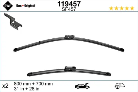 Щітка склоочисника безкаркасна передн із спойлером (2шт) Visioflex 800/700мм CITROEN C4 SPACETOURER, GRAND C4 SPACETOURER OPEL ZAFIRA C PEUGEOT 3008, 5008, 5008 I RENAULT GRAND SCENIC IV 06.09- SWF (Valeo) 119457