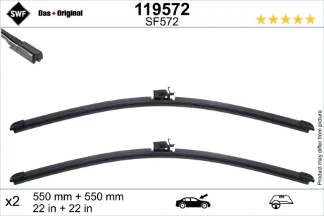 Щітка склоочисника безкаркасна передн із спойлером (2шт) 550мм MERCEDES C (A205), C (C205), C T-MODEL (S205), C (W205), EQC (N293), GLC (C253), GLC (X253) 12.13-07.23 SWF (Valeo) 119572