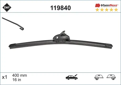 Щітка склоочисника безкаркасна передн із спойлером (1шт) Visionext 400мм SWF (Valeo) 119840