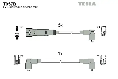 Комплект кабелiв запалювання TESLA T057B