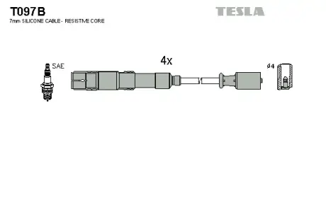 Комплект кабелiв запалювання TESLA T097B
