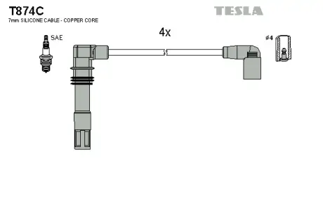 Комплект кабелiв запалювання TESLA T874C