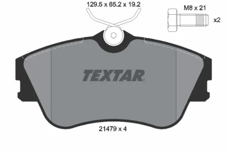 Комплект гальмівних колодок передн, VW CALIFORNIA T4 CAMPER, TRANSPORTER T4 1.8-2.8 07.90-06.03 Textar 2147902