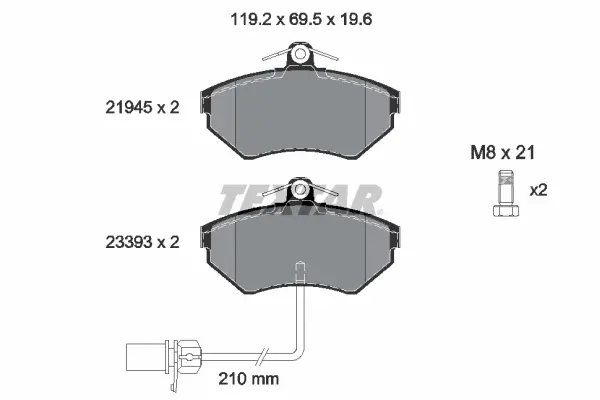 Гальмівні колодки передн, AUDI A4 B5, A4 B6, A4 B7 VW PASSAT B5 1.6-3.2 11.94-06.08 Textar 2194504 (фото 1)