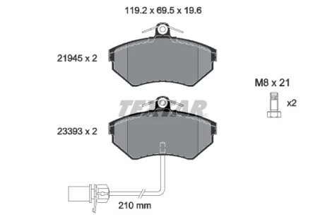 Гальмівні колодки передн, AUDI A4 B5, A4 B6, A4 B7 VW PASSAT B5 1.6-3.2 11.94-06.08 Textar 2194504