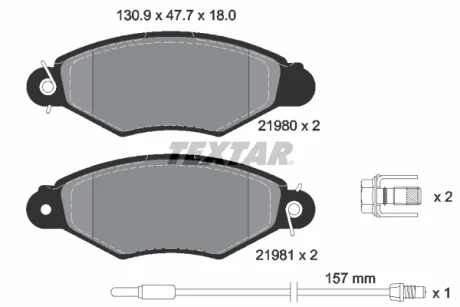Комплект гальмівних колодок передн, NISSAN KUBISTAR RENAULT KANGOO, KANGOO EXPRESS 1.0-Electric 08.97- Textar 2198003