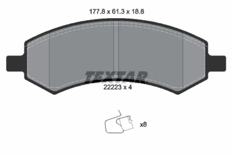 Комплект гальмівних колодок передн, CHRYSLER ASPEN DODGE DAKOTA, DURANGO, RAM, RAM 1500 RAM 1500 3.0D-5.7 10.03- Textar 2222301