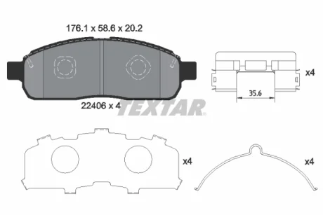 Комплект гальмівних колодок передн, FORD USA F-150 LINCOLN MARK LT 4.2-5.4ALK 09.03- TEXTAR 2240601
