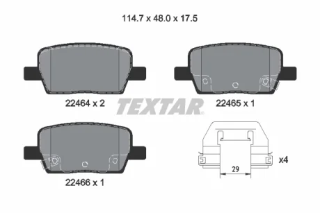 Комплект гальмівних колодок задн, CADILLAC CT6, XT5 CHEVROLET CAMARO 2.0/3.0/3.6 09.15- TEXTAR 2246401