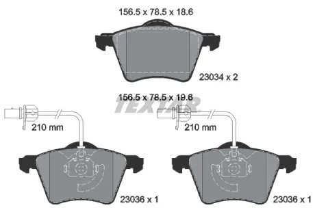 Колодки гальмівні (передні) VW T4 90-00 R16 (Teves) Q+ (з датчиками) (156.5x78.5x18.6) TEXTAR 2303401