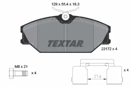 Комплект гальмівних колодок передн, RENAULT CLIO II, LAGUNA I, MEGANE I, MEGANE I CLASSIC, MEGANE I COACH, MEGANE SCÉNIC, SAFRANE II, SCENIC I 1.4-3.0 06.95-06.09 TEXTAR 2317203