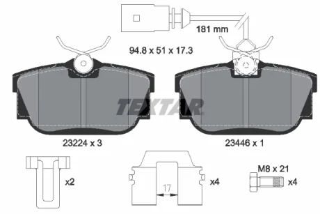 Гальмівні колодки задн, VW CALIFORNIA T4 CAMPER, TRANSPORTER T4 1.8-2.8 07.90-06.03 Textar 2322416