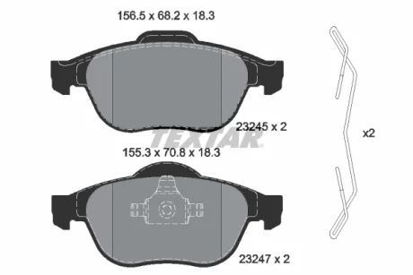 Комплект гальмівних колодок передн, RENAULT LAGUNA II, SCENIC I 1.6-3.0 06.00-12.07 Textar 2324502