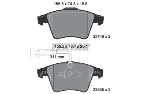 Комплект гальмівних колодок передн, VW TOUAREG 2.5D/3.0D 01.03-05.10 Textar 2374901