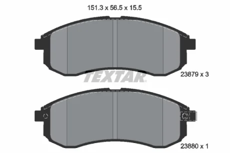 Комплект гальмівних колодок передн, MITSUBISHI L200 2.0/2.5D 01.96-12.07 Textar 2387902