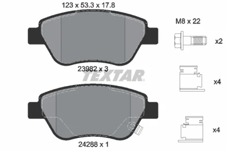 Комплект гальмівних колодок передн, FIAT DOBLO OPEL ADAM, CORSA D 1.0-1.9D 07.03- Textar 2398202