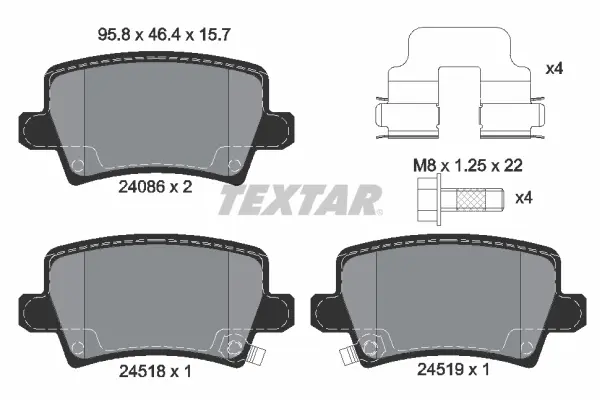 Комплект гальмівних колодок задн, HONDA CIVIC VIII 1.4-2.2D 09.05-01.12 Textar 2408601 (фото 1)