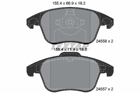 Комплект гальмівних колодок передн, DS DS 3 / DS 3, DS 4, DS 5 CITROEN C4 GRAND PICASSO I, C4 II, C4 III, C4 PICASSO I, DS4, DS5 OPEL CORSA F, MOKKA PEUGEOT 2008 II, 207 1.2-Electric 10.06- Textar 2455801