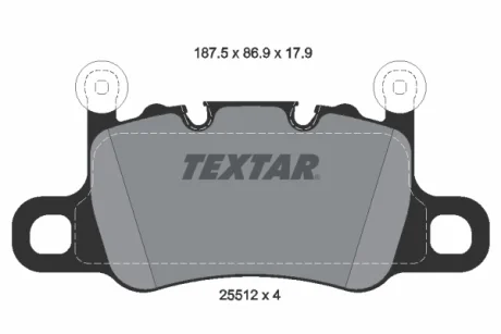 Гальмівні колодки задн, BENTLEY CONTINENTAL, FLYING SPUR PORSCHE 911, 911 SPEEDSTER, 911 TARGA, CAYMAN, PANAMERA 2.9-6.0 08.13- Textar 2551205