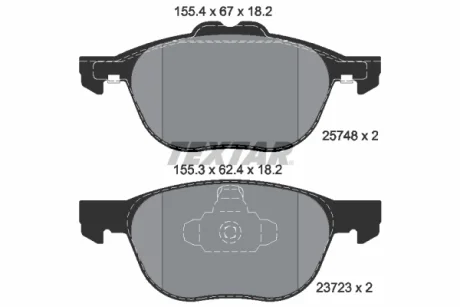 Гальмівні колодки передн, FORD C-MAX, C-MAX II, ECOSPORT, FOCUS C-MAX, FOCUS II, FOCUS III, GRAND C-MAX, KUGA I, KUGA II, TOURNEO CONNECT V408 NADWOZIE WIELKO 1.0-2.5 10.03- Textar 2574801