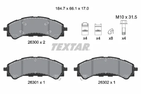 Гальмівні колодки, передн Textar 2630001
