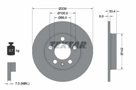 Диск гальмівний задн Лів/Прав AUDI A3, TT SKODA OCTAVIA I, OCTAVIA II VW BORA, BORA I, GOLF IV 1.6-2.8 12.96-12.13 TEXTAR 92105803