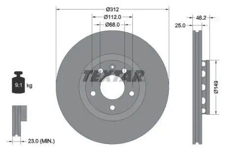 Диск гальмівний (передній) Audi A4/A6/VW Passat 00-09 (312х25) PRO+ TEXTAR 92106105