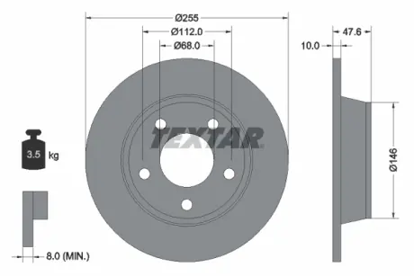 Диск гальмівний задн Лів/Прав AUDI A6 C5, ALLROAD C5 1.8-3.0 02.97-08.05 TEXTAR 92117303
