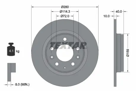 Диск гальмівний (задній) Mazda 6 02-13/626 98-02/323 F/S 98-04 (280x10) PRO TEXTAR 92125603